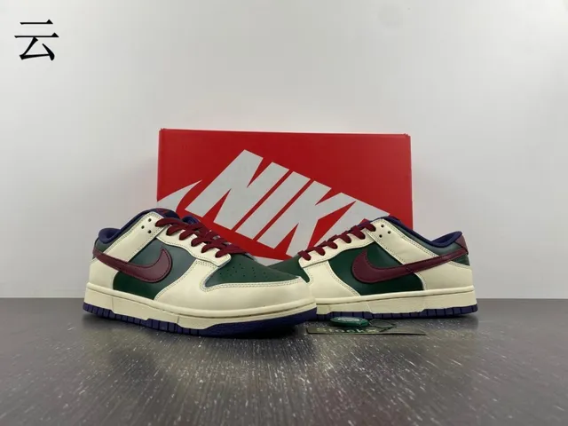 Nike Dunk Low Cream Green Maroon Navy Lifestyle Sneakers 4
