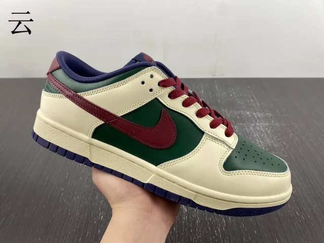 Nike Dunk Low Cream Green Maroon Navy Lifestyle Sneakers 6