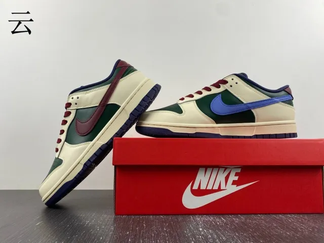 Nike Dunk Low Cream Green Maroon Navy Lifestyle Sneakers 13