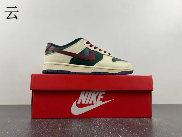 Nike Dunk Low Cream Green Maroon Navy Lifestyle Sneakers 16