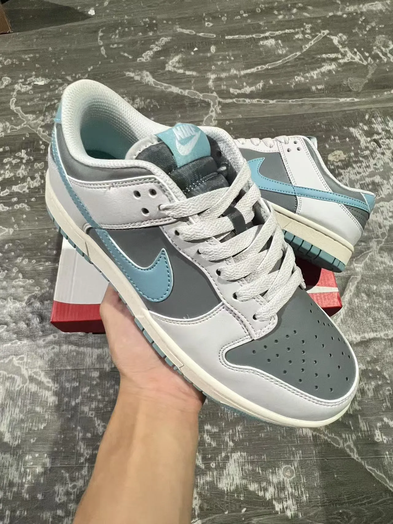 Nike Dunk Low Light Gray and Blue Lifestyle Sneakers 2