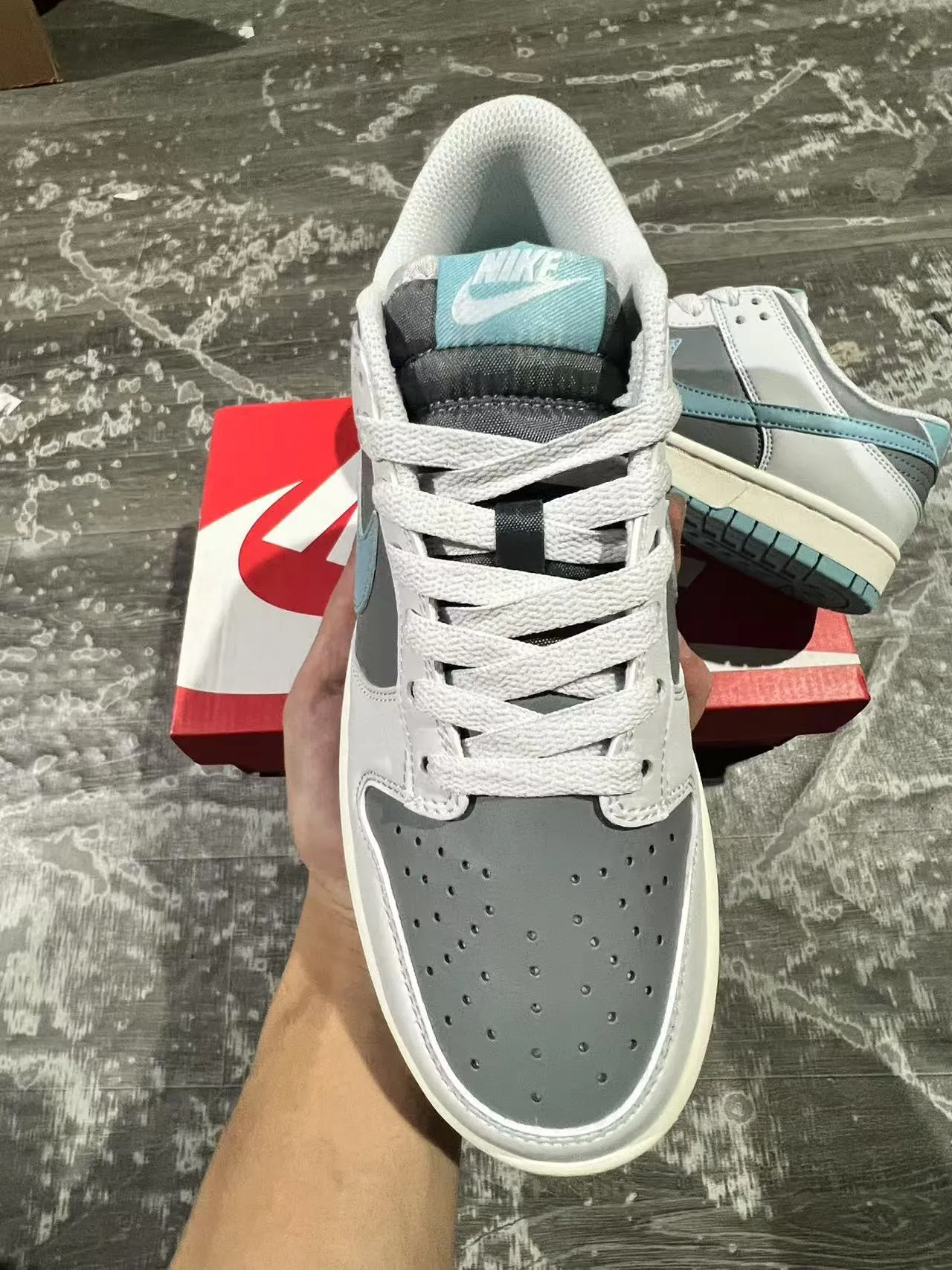 Nike Dunk Low Light Gray and Blue Lifestyle Sneakers 3