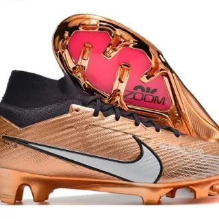 Nike Gold Black Metallic Copper Upper Sock-Fit Collar Firm-Ground Soccer Shoes