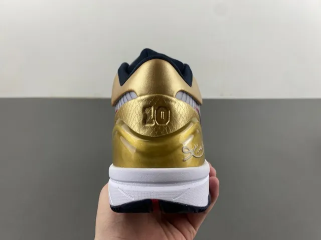 Nike Gold Navy Metallic Textured Upper Striped Mesh Mid-Panel Basketball Shoes 4