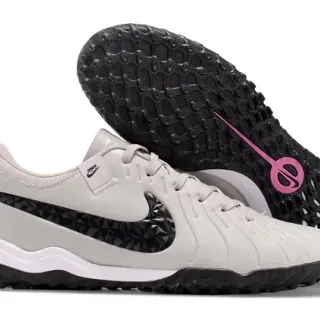 Nike Gray Black Leather-Textured Upper Quilted Forefoot Turf Soccer Shoes