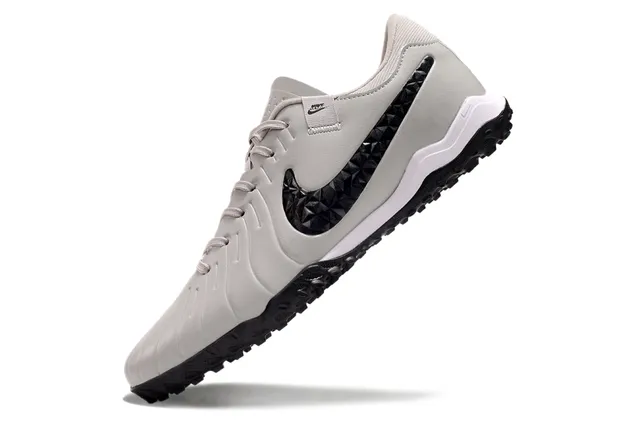 Nike Gray Black Leather-Textured Upper Quilted Forefoot Turf Soccer Shoes 5