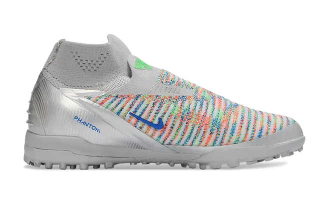 Nike Chaussures de football gris multicolor avec upper en maille tricotée, forefoot tissé, ajustement sock-fit, pour turf 7