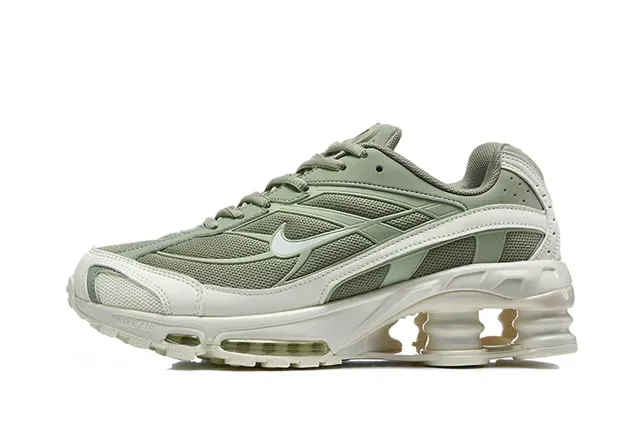 Nike Gray Orange Shox Column Cushioning Layered Synthetic Cage Lifestyle Sneakers 3