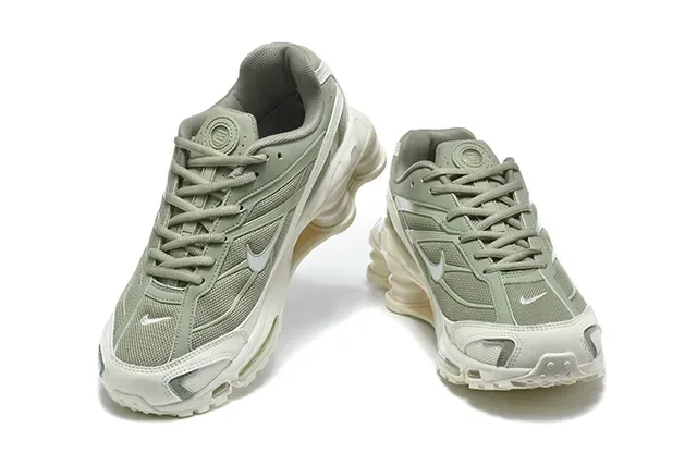 Nike Gray Orange Shox Column Cushioning Layered Synthetic Cage Lifestyle Sneakers 6