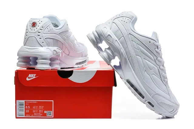 Nike Gray Orange Shox Column Cushioning Layered Synthetic Cage Lifestyle Sneakers 14