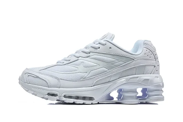 Nike Gray Orange Shox Column Cushioning Layered Synthetic Cage Lifestyle Sneakers 15