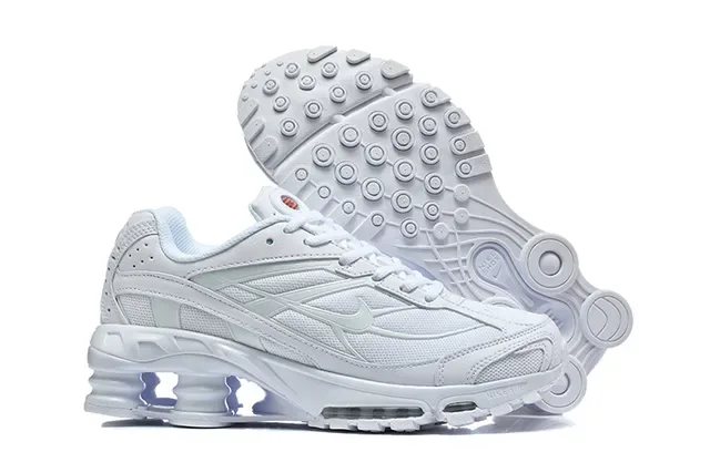 Nike Gray Orange Shox Column Cushioning Layered Synthetic Cage Lifestyle Sneakers 16