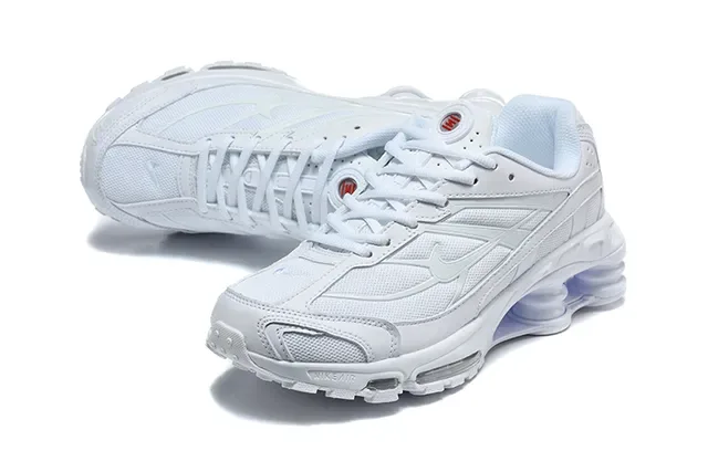 Nike Gray Orange Shox Column Cushioning Layered Synthetic Cage Lifestyle Sneakers 17