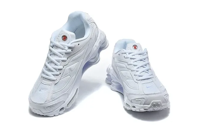 Nike Gray Orange Shox Column Cushioning Layered Synthetic Cage Lifestyle Sneakers 18