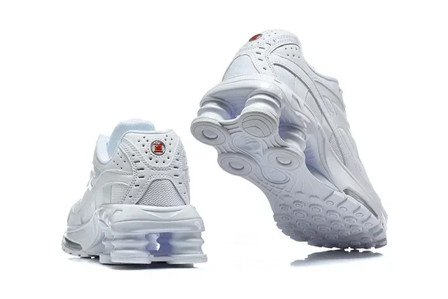 Nike Gray Orange Shox Column Cushioning Layered Synthetic Cage Lifestyle Sneakers 19