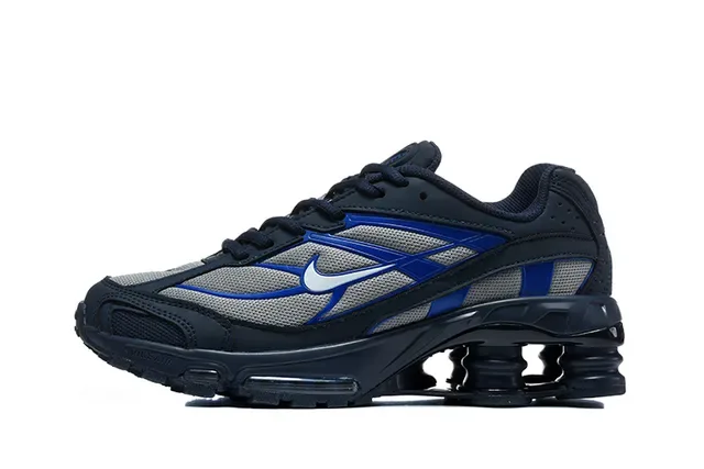 Nike Gray Orange Shox Column Cushioning Layered Synthetic Cage Lifestyle Sneakers 21