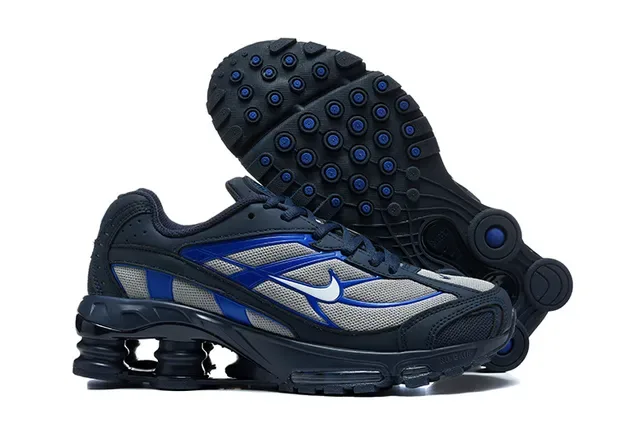 Nike Gray Orange Shox Column Cushioning Layered Synthetic Cage Lifestyle Sneakers 22