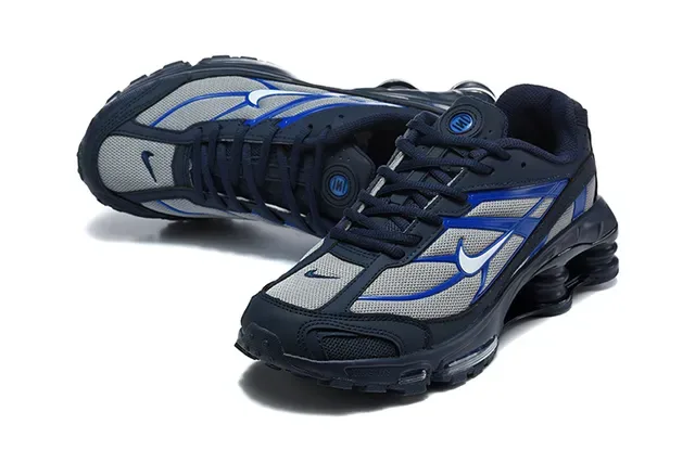 Nike Gray Orange Shox Column Cushioning Layered Synthetic Cage Lifestyle Sneakers 23