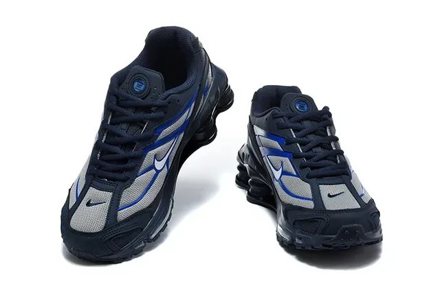 Nike Gray Orange Shox Column Cushioning Layered Synthetic Cage Lifestyle Sneakers 24