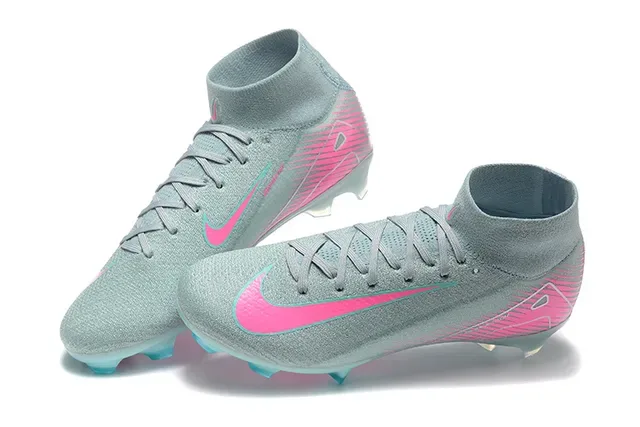 Nike Gris Rose Flyknit Empeine Col Haut Chaussure Surface Firme Chaussures de Football 3