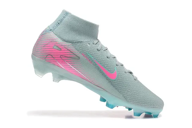 Nike Gris Rose Flyknit Empeine Col Haut Chaussure Surface Firme Chaussures de Football 4
