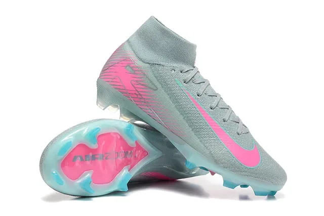 Nike Gris Rose Flyknit Empeine Col Haut Chaussure Surface Firme Chaussures de Football 6
