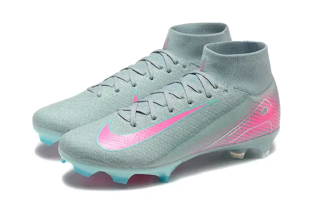Nike Gris Rose Flyknit Empeine Col Haut Chaussure Surface Firme Chaussures de Football 8