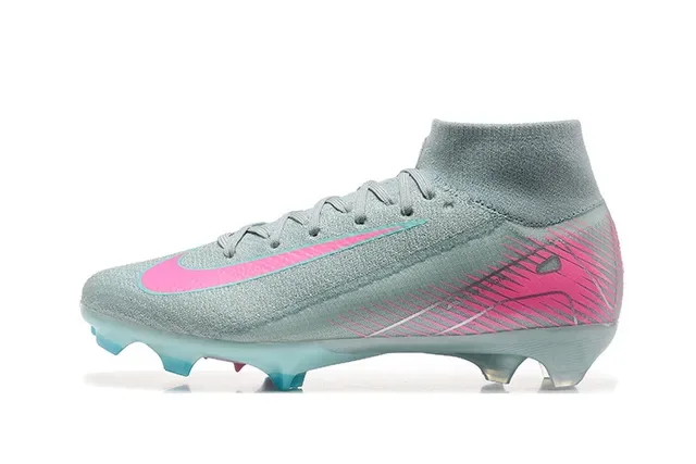 Nike Gris Rose Flyknit Empeine Col Haut Chaussure Surface Firme Chaussures de Football 10