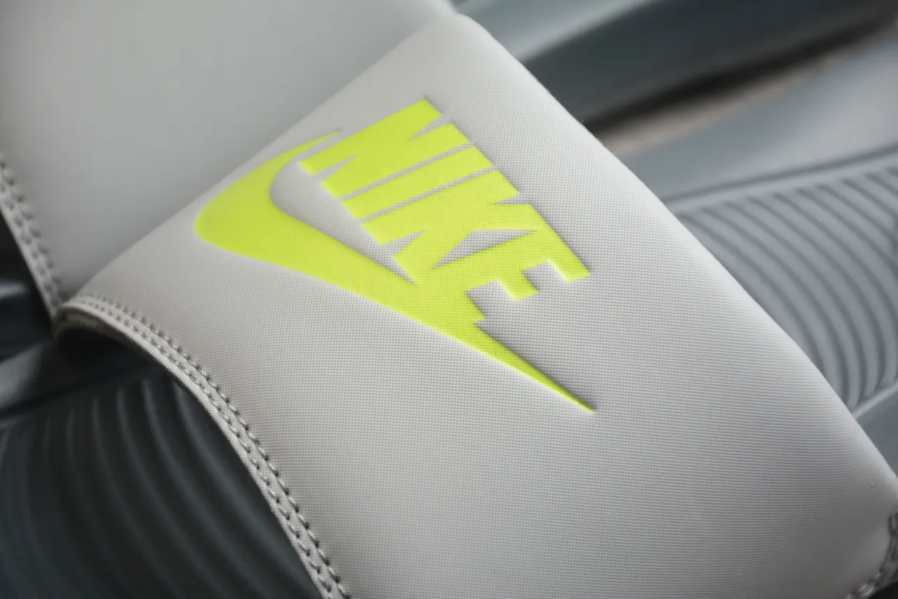 Nike Gray Yellow Single-Strap Slide Padded Fabric Slippers 6