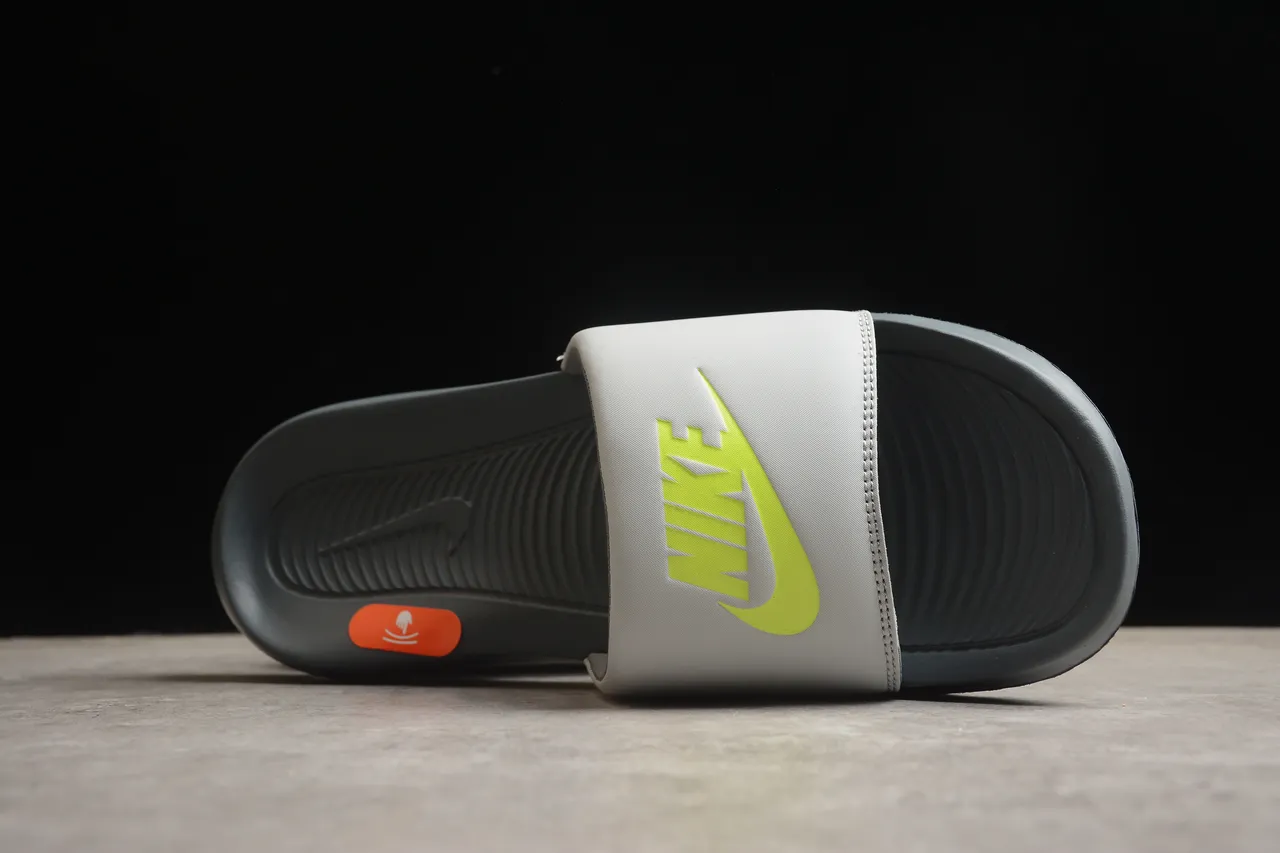 Nike Gray Yellow Single-Strap Slide Padded Fabric Slippers 10