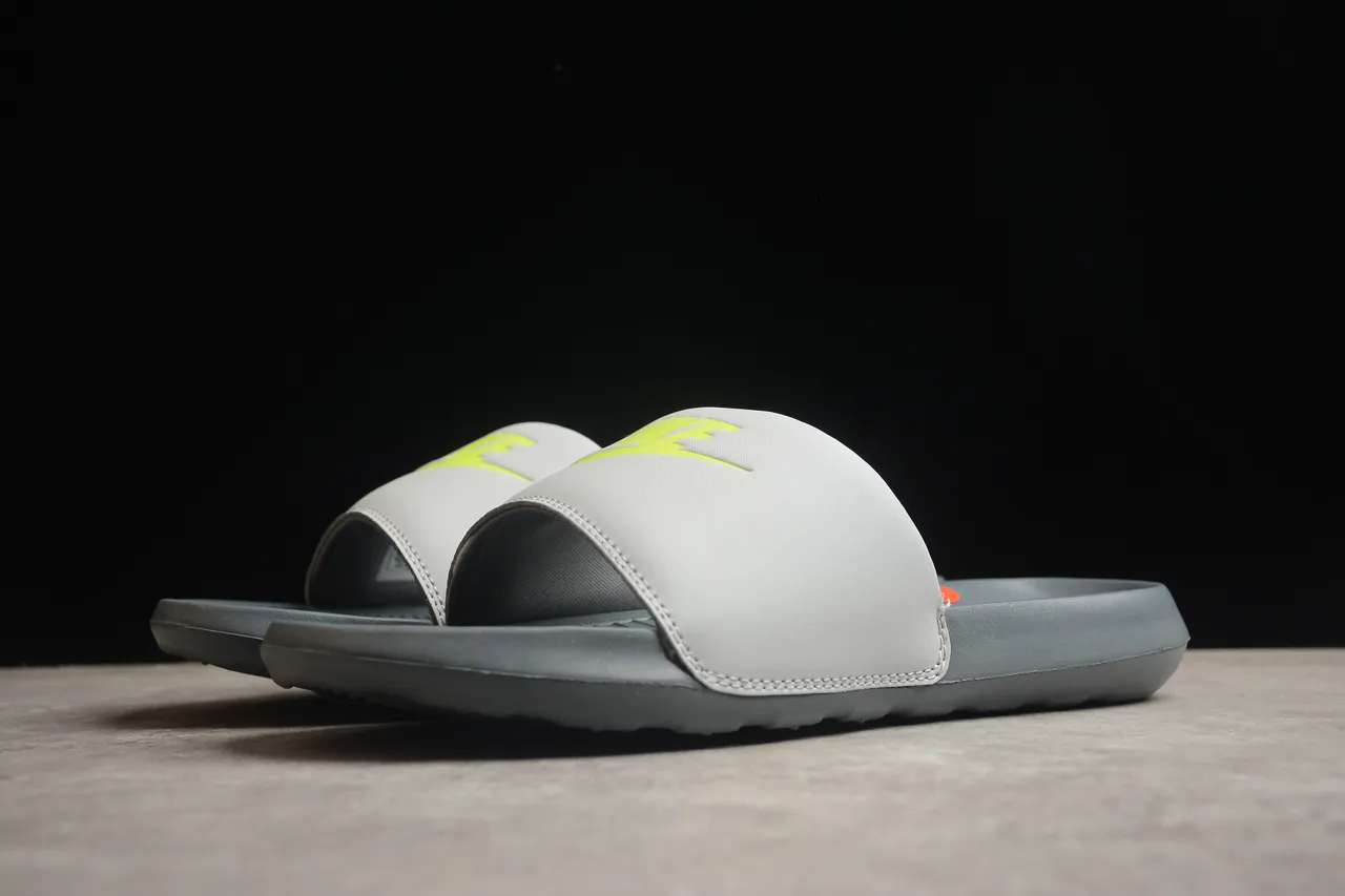 Nike Gray Yellow Single-Strap Slide Padded Fabric Slippers 12