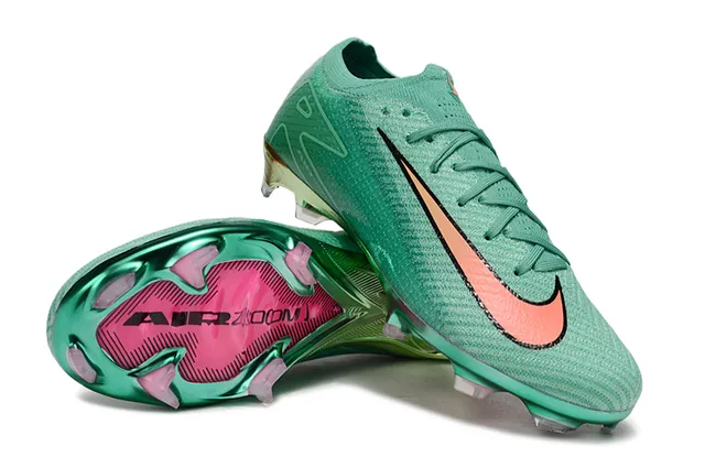 Nike Green Orange Knit Upper Metallic Firm-Ground Soccer Shoes 4