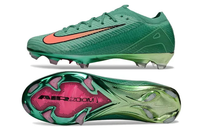 Nike Green Orange Knit Upper Metallic Firm-Ground Soccer Shoes 6