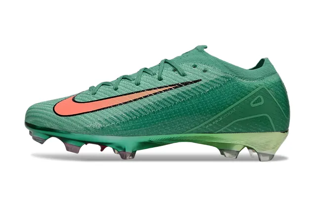 Nike Green Orange Knit Upper Metallic Firm-Ground Soccer Shoes 7