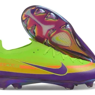 Nike Green Purple Low-Cut Sock-Fit Upper Iridescent Multicolor Outsole Firm-Ground Soccer Shoes