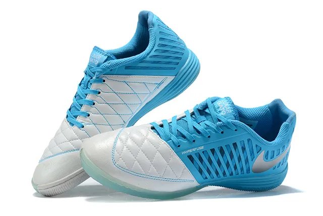 Nike Hyperfuse Sapatos de fútbol indoor Azul Branco Estilo Cage Upper Sintético Tapa de dedo acolchado Indoor 4