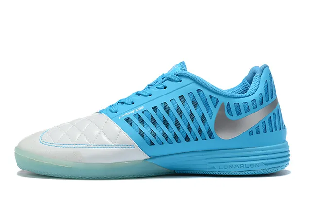 Nike Hyperfuse Sapatos de fútbol indoor Azul Branco Estilo Cage Upper Sintético Tapa de dedo acolchado Indoor 7