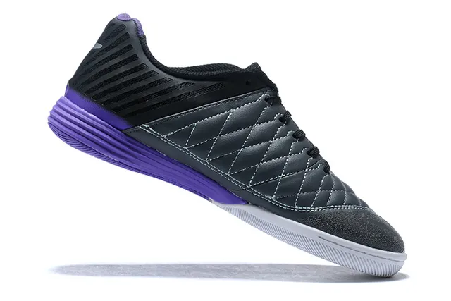 Nike Lunar Gato أسود بنفسجي قبعة الإصبع المخملة مثقوبة قفص صناعي أحذية كرة قدم داخلية 5