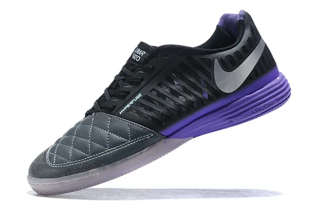 Nike Lunar Gato أسود بنفسجي قبعة الإصبع المخملة مثقوبة قفص صناعي أحذية كرة قدم داخلية 6