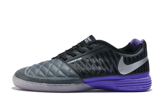 Nike Lunar Gato أسود بنفسجي قبعة الإصبع المخملة مثقوبة قفص صناعي أحذية كرة قدم داخلية 7