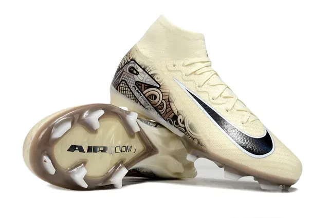 Nike Mercurial Bege Preto Bico Alto Colar de Tornozelo Sola Translucida Solo Firme Sapatos de Futebol 3