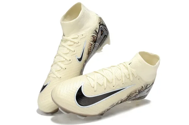 Nike Mercurial Bege Preto Bico Alto Colar de Tornozelo Sola Translucida Solo Firme Sapatos de Futebol 6