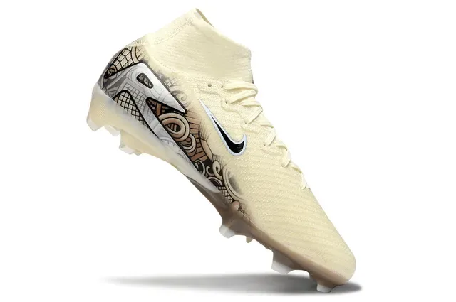 Nike Mercurial Bege Preto Bico Alto Colar de Tornozelo Sola Translucida Solo Firme Sapatos de Futebol 7
