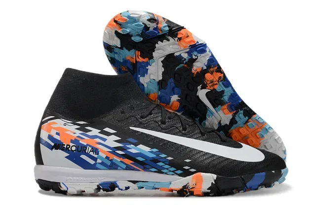 Nike Mercurial Noir Multicolore Haut Sock-Fit Graphique Pixelisé Chaussures de Football Turf 1