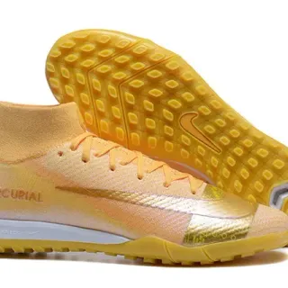 Nike Mercurial Gold Beige Flyknit Upper High-Top Collar Turf Soccer Shoes