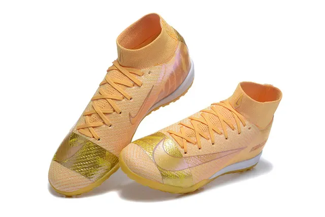 Nike Mercurial Or Beige Flyknit Upper High-Top Collar Turf Chaussures de Football 3