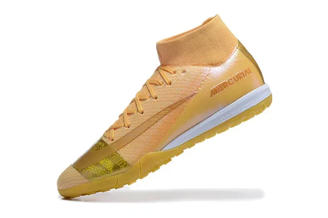 Nike Mercurial Or Beige Flyknit Upper High-Top Collar Turf Chaussures de Football 5