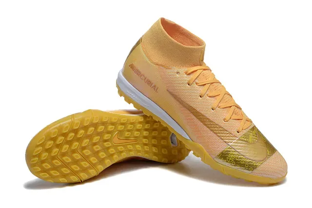 Nike Mercurial Or Beige Flyknit Upper High-Top Collar Turf Chaussures de Football 6