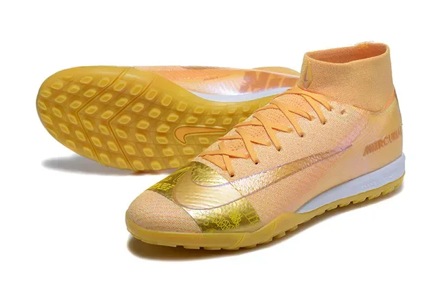 Nike Mercurial Or Beige Flyknit Upper High-Top Collar Turf Chaussures de Football 7
