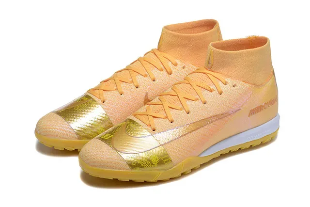 Nike Mercurial Or Beige Flyknit Upper High-Top Collar Turf Chaussures de Football 8